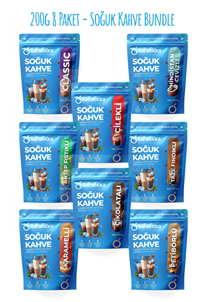 kahvelora Ice Hazır Soğuk Kahve 200g x 8 Çeşit Eşsiz Tat Seti Soğuk Sütle Haz...