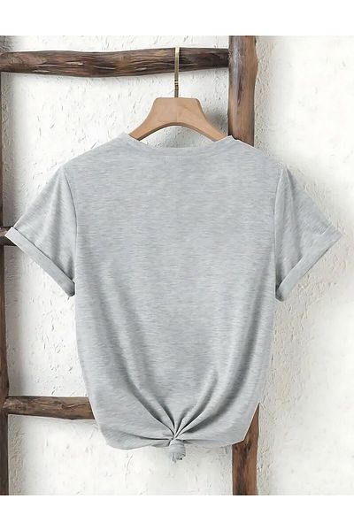 ELFAMİ Basic T-Shirt with Leopard Patterned Ribbon Detail