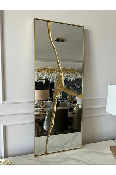 LUXXO Rectangular Decorative Mirror Symphony L, Metal Frame, 99x39cm, Gold