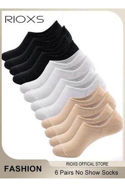 RIOXS No Show Socks Set with 3 Basic Colors, 6 Pairs of Low-cut Liners Socks, Anti-slid Invisible Socks