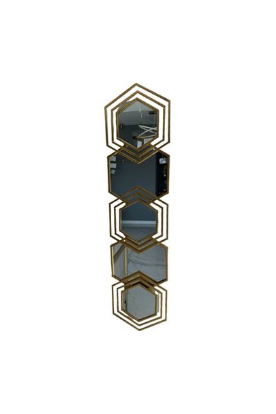 LUXXO Decorative Mirror Shape, 5 hexagons, metal frame, 126x30cm, Gold