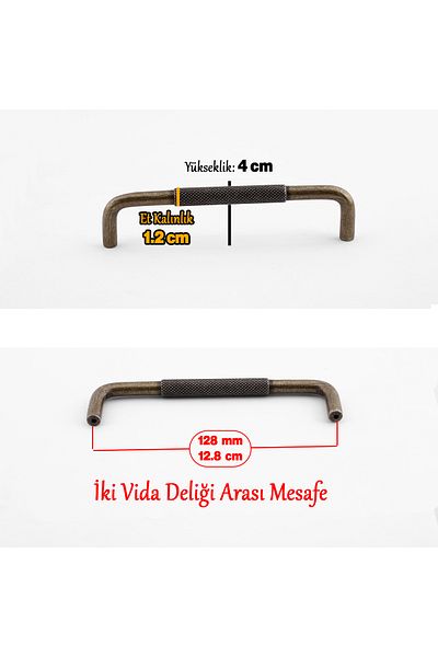 Badem10 Serrated Antique Yellow Metal Handle 128 mm 12.8 cm Furniture Drawer Cabinet Cupboard Modern Cover Handles