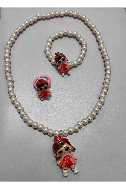 NUVESSA LOL BEBEK TEMALI KOLYE BİLEKLİK YÜZÜK TAKI SETİ-KIZ ÇOCUK KREM