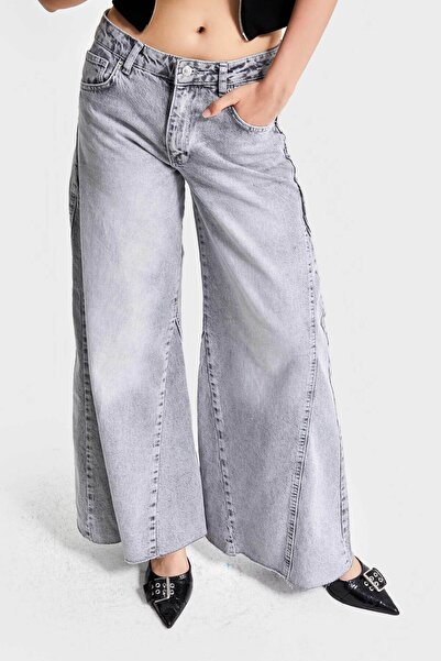 its basic Kadın Gri Renk 4s5-12 Palazzo Fit İç Boy 83cm %100 Koton Orta Bel Denim Jean