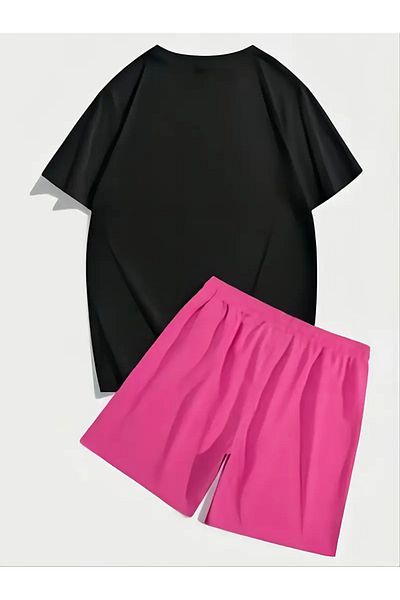 LUNAVISTA Set - Plain Hawaiian Style Shirt and Sports Shorts, Breathable Polyester