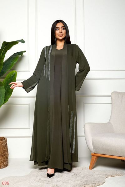 Güler Casual Σετ φόρεμα με πέτρα με λεπτομέρειες χακί πράσινο χρώμα