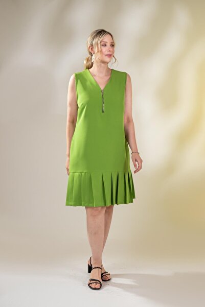 Roxxlen 1112070 Γυναικεία φούστα μεγάλου μεγέθους Πλισέ φόρεμα πράσινο