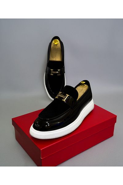 EXCLUSIVE STYLE Black loafers with white velvet and eco-leather sole - ASLAN