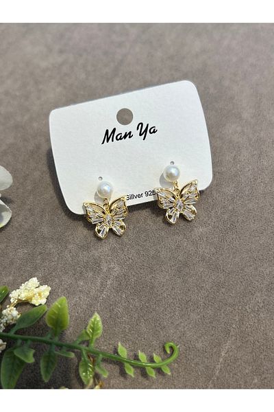 VİYA Gold Butterfly Motif Steel Earrings