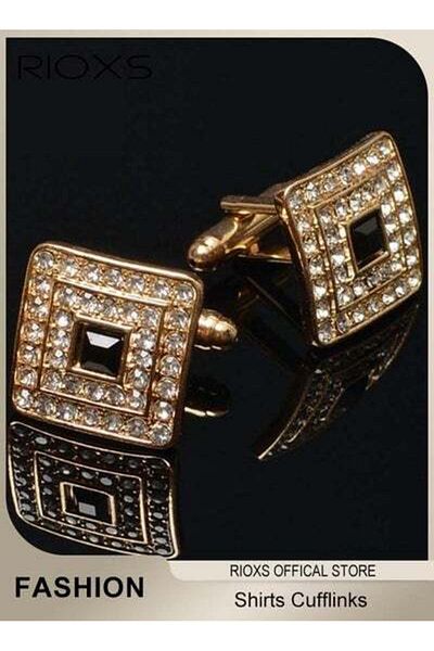 RIOXS Mens Square Shirts Cufflinks Fashion Cubic Zircon Crystal Personality Cufflink