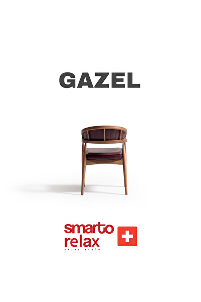 Smarto relax Gazel 2’li Sandalye Seti — Ahşap Ayaklı, Bordo Deri