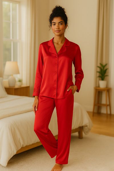 nisaNCa Luxury Boxed Satin Pajamas Set – Lace Sleeves, Long Sleeves, Korean Silk Texture, Dowry Gift Seçen