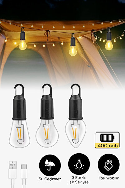 DEMPOWER Şarjlı Taşınabilir 3’lü LED Ampul