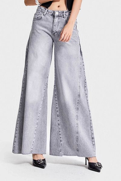 its basic Women's Gray Color 4S5-12 Palazzo Fit Inner Length 83cm 100% Cotton Mid Waist Denim Jean
