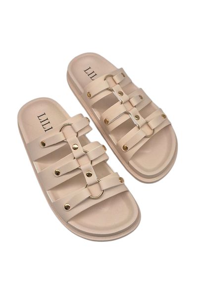 OEM Papuci Dama stil Casual, Talpa Confortabila, Piele Ecologica, Usori si Moderni, Bej , 38