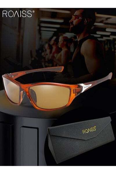 ROAISS Polarized Sports Sunglasses for Men Women, UV400 Protection Cycling Glasses with PC Frame Brown Lens