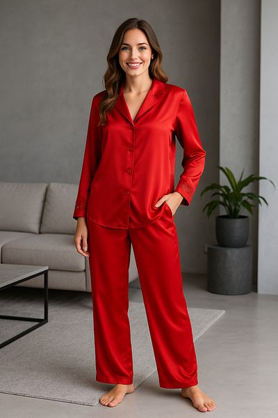 nisaNCa Luxury Boxed Satin Pajamas Set – Lace Sleeves, Long Sleeves, Korean Silk Texture, Dowry Gift Seçen