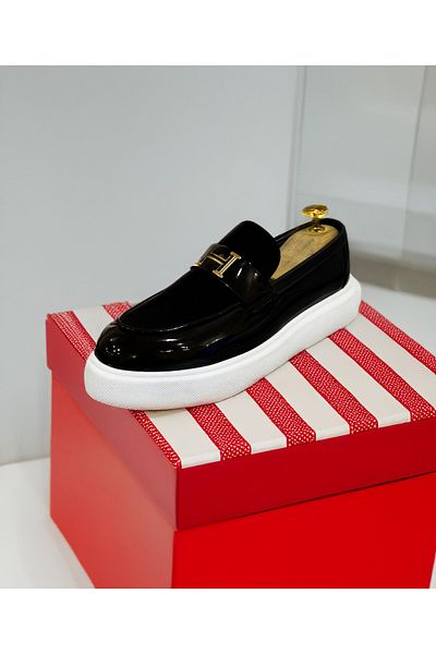 EXCLUSIVE STYLE Black loafers with white velvet and eco-leather sole - ASLAN