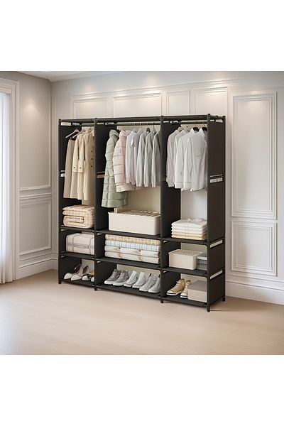 Cozy Nest Freestanding Metal Wardrobe Storage Rack Clothes Organizer with Hanging Rod and Shelves