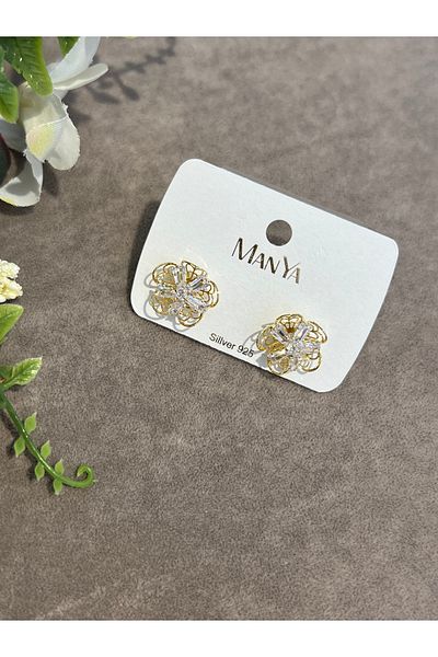 VİYA Gold Flower Motif Steel Earrings
