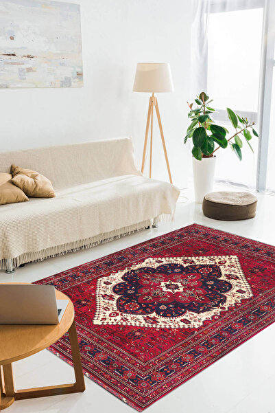 rugseason Vitage Kırmızı Afgan Desenli Eskitme Model Dokuma Taban Kilim