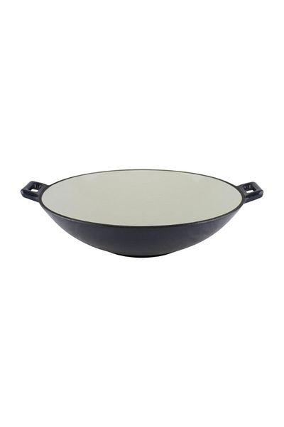 gogiva Cast iron pan, enameled, round, low, wok type, blue, 5L