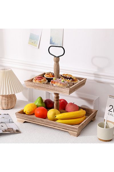 Cozy Nest Wooden 2-Tier Cupcake Stand, Rustic Pastry Holder Serving Tray for Desserts Cakes