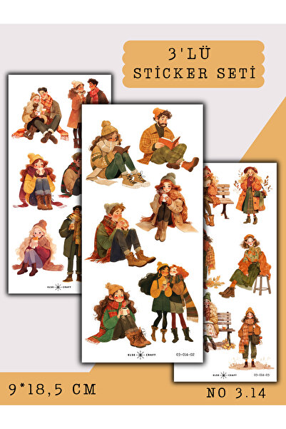Else Craft 3'lü Couple Friend Sonbahar Kızlar Sticker 3.14 - Ajanda Planlayıc...