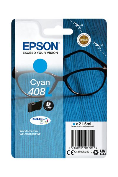 EPSON Ink cartridge 408L Ink Tank, Cyan, DuraBrite Ultra Ink, capacity 21.6ml, 1.7k pages,