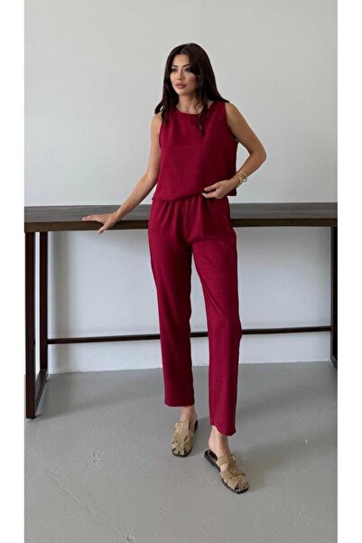 mor butik Purple Butik Women's Bordo Desi̇gn Double Set Arya083