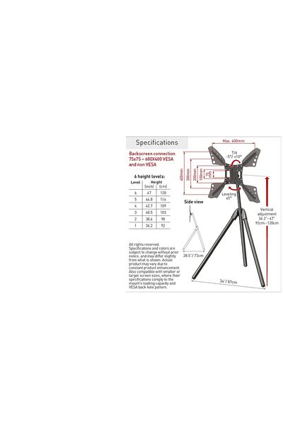 Barkan Barkan Portable Floor Tripod TV Stand, 13 - 83, VESA 600x400mm, Max 50kg, Black