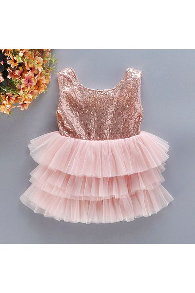 OEM Pink tulle dress with large sequin bow at the back, 3 - 4 years