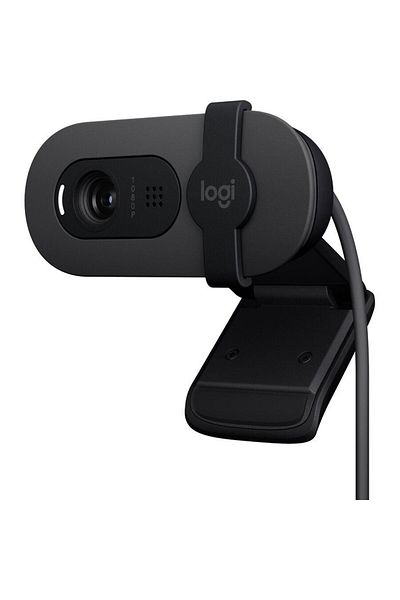 logitech Brio 100 webcam, 1920 x 1080 Full HD resolution, 30 fps, built-in microphone, USB connection