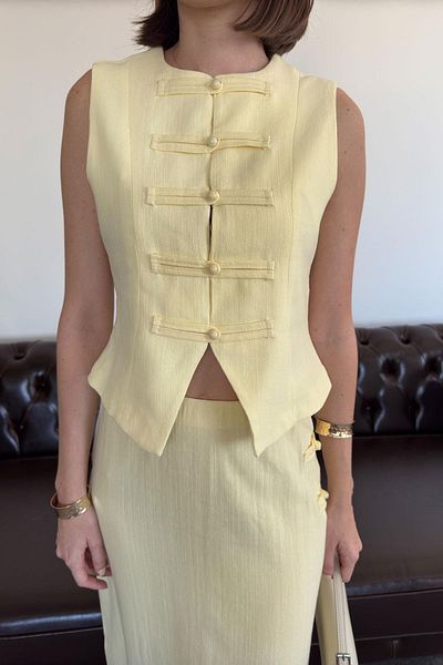 My Blog Yellow Brit Detailed Vest Skirt Suit - 8749