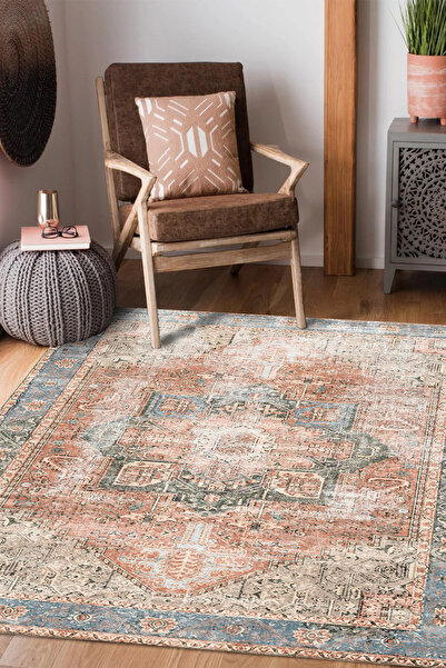 rugseason Vitage Boho Şık Göbekli Desenli Eskitme Model Dokuma Taban Kilim