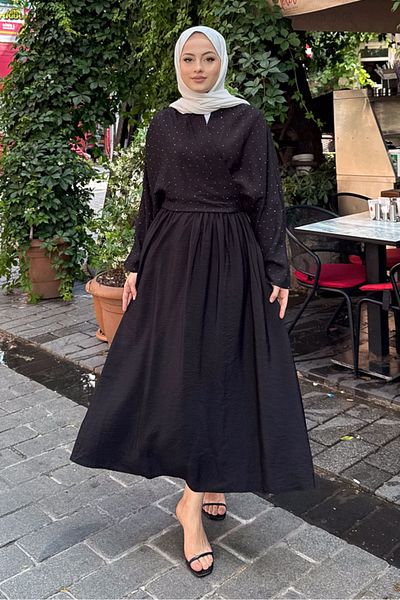 Ovn. Kimono Skirt Set with Stones - Black