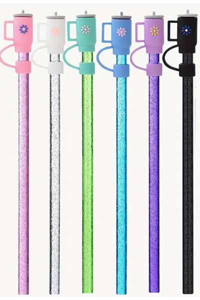 Buycobox 1 Piece Stanl. 40 oz Tumb. Glitter Straw and Straw Cover Stopper for Thermos, 30.5cm Length/10Mm Diameter