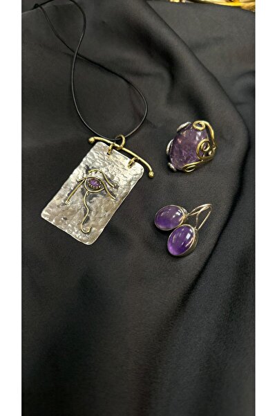 Gümüşhanesi Ametist taşlı otantik gümüş set