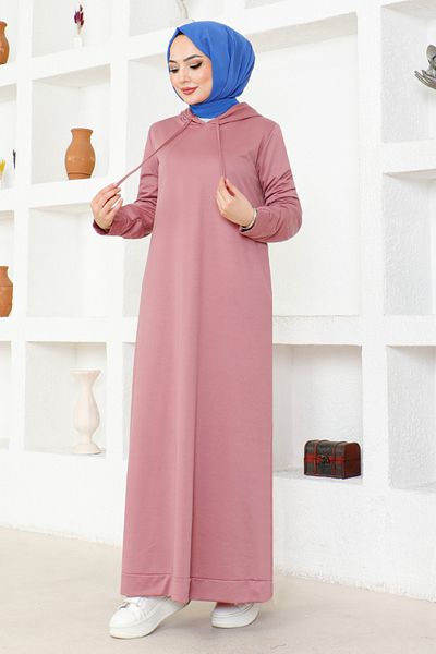 ModaMerve Φόρεμα με κουκούλα MSL0045 Dusty Rose