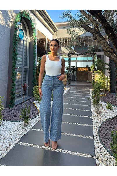Butik ÖN KALP DESEN TAŞ LİKRALI KADIN KOT PANTOLON