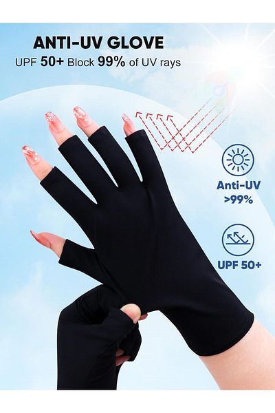 Lumely Gloves for Gel Nail Lamp,Art Skin Care Fingerless Anti Glove Protect Hands from Harm (Black)