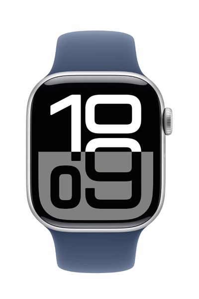 Apple Watch Series 10 GPS + Cellular 42mm Silver Aluminium Case with Denim Sport Band - M/L