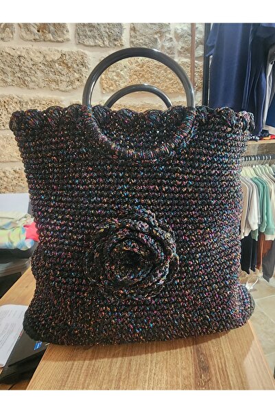 DENİZ Örgü simli gül detaylı elbise cantasi