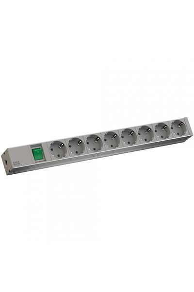 Bachmann IT PDU 8 x Schuko sockets, 1x Switch, in Schuko, 1U, grounding, switch, length