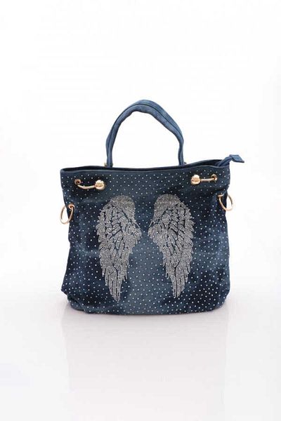 Guja 25Yg628 Women's Denim Stone Shoulder and Shoulder Bag