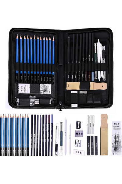 Saharaz 40 PCS Drawing Pencils Kit,Supplies Artist Drawing Sets with Erasers in Travel Case,Gift for Artist
