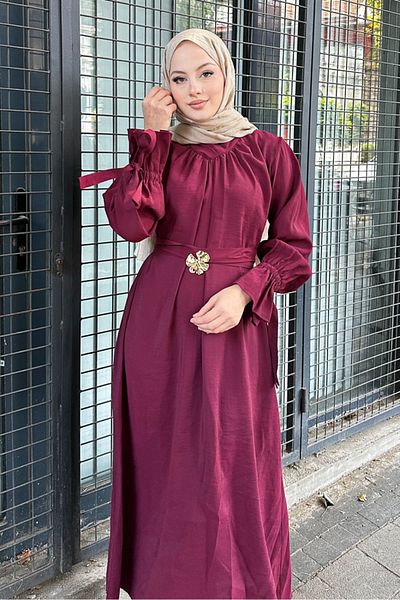 Ovn. Modal φόρεμα με λεπτομέρεια πόρπης - Claret Red