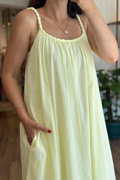 Unique Boutique Yellow Knitted Strap Long Cotton Pocket Dress
