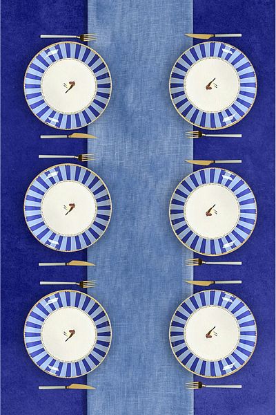 Erbaşlar Luxury Ceramic Love Blue Pattern Cake Set for 6 People Cake Plate (20 cm)
