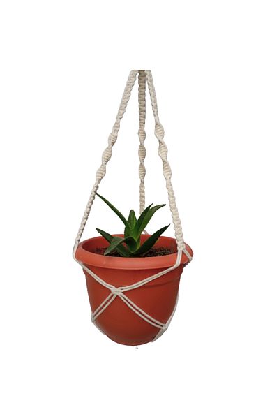 OEM White macrame holder with red details, for flower pots with a diameter of 18-20 cm